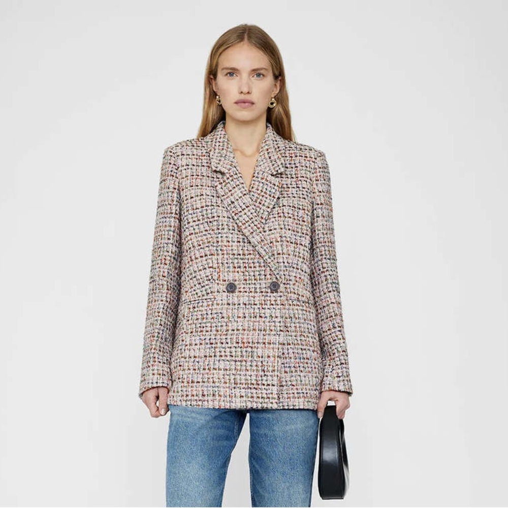 Anine Bing Diana Multicolored Blazer Jacket Small Tweed Pink